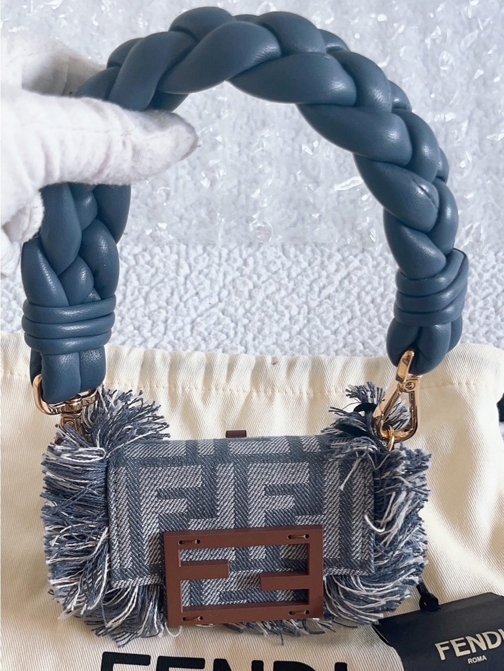 FENDI Canvas Nano Baguette Maxi Handle Charm